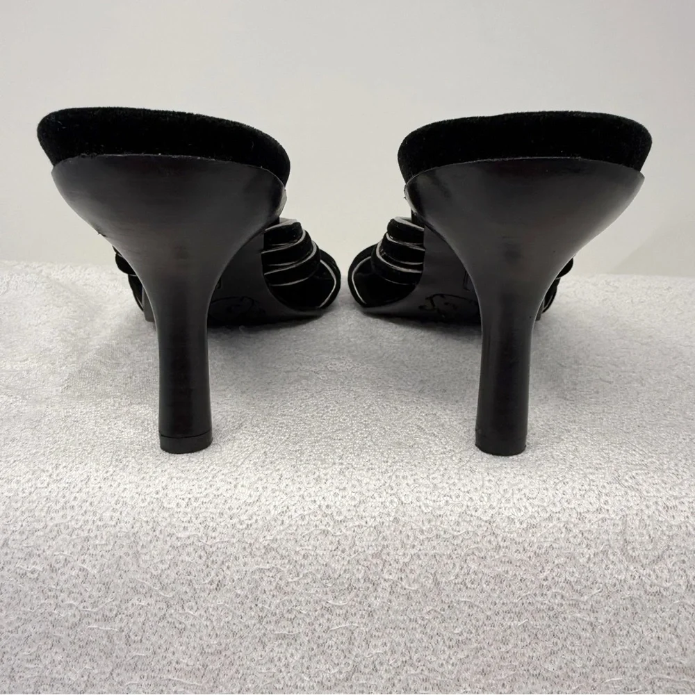 Kenneth Cole Reaction Black Velvet Metallic Trim Slip-On Heeled Sandals Size 8 - Picture 7 of 11